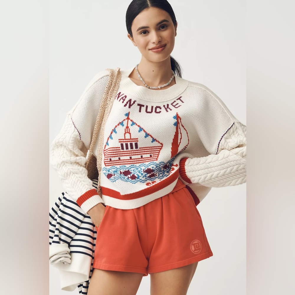 NWT Maeve Graphic Cable-Knit Sweater with Nautical Charm Nantucket Sailboats - Picture 2 of 10